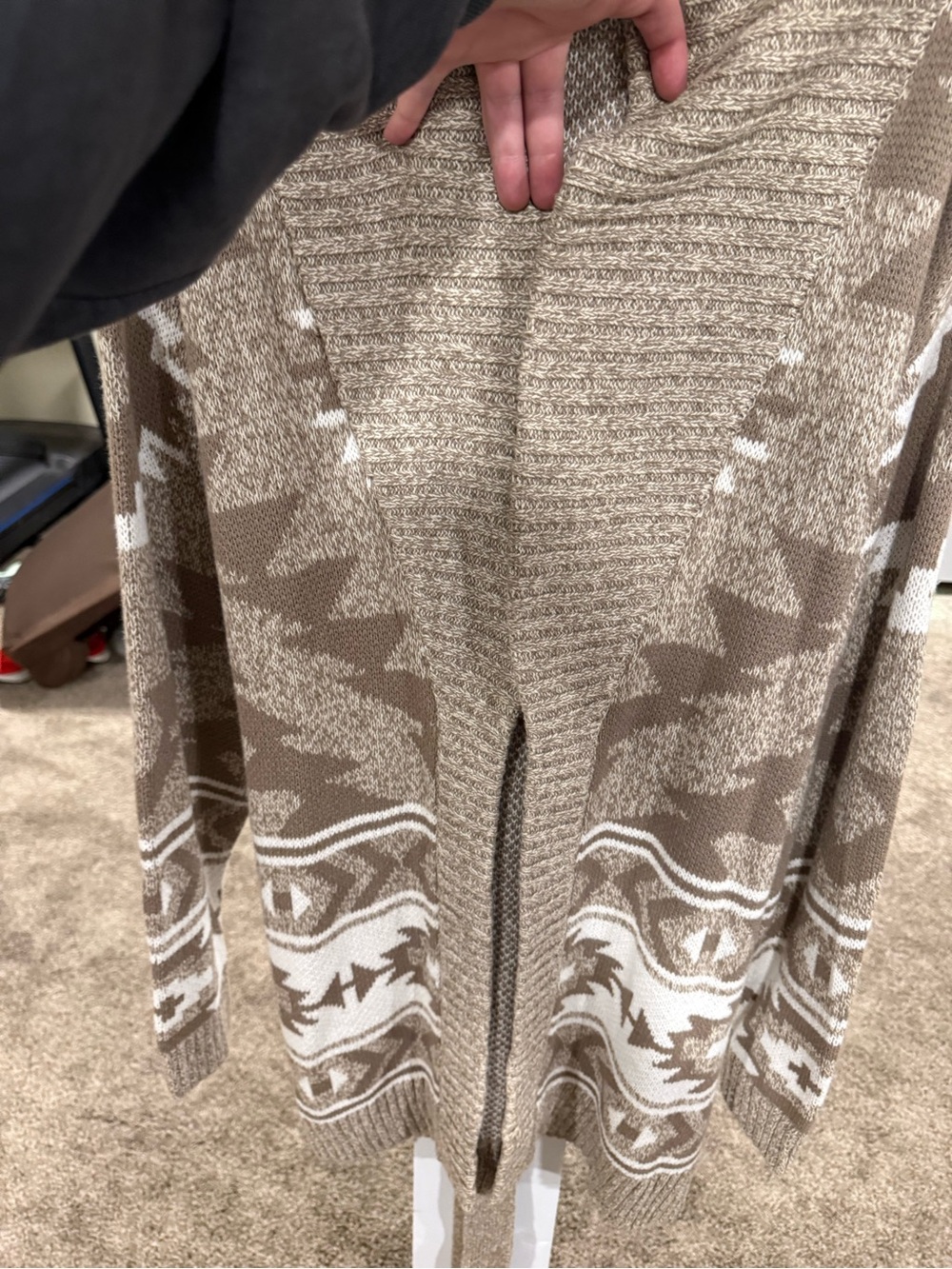 NWOT Lucky Brand Western/Aztec Brown and Cream Cardigan w/ Waist Tie - Picture 5 of 9